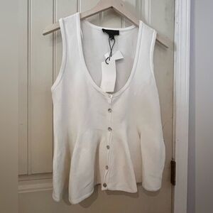 Zara White Button-Down Tank Top size L large